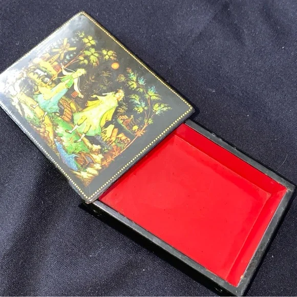 "Firebird" Russian Lacquer Box USSR Vintage Russia Black Trinket Fire-Bird
